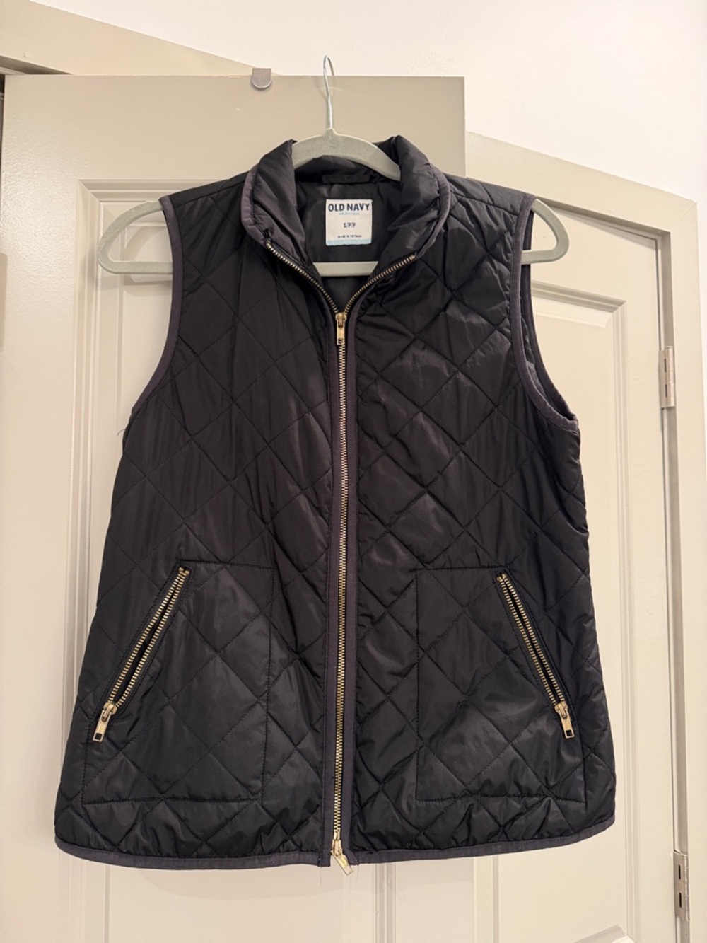 Old Navy Black Quilted Sleeveless Puffer Vest with Gold Zippers